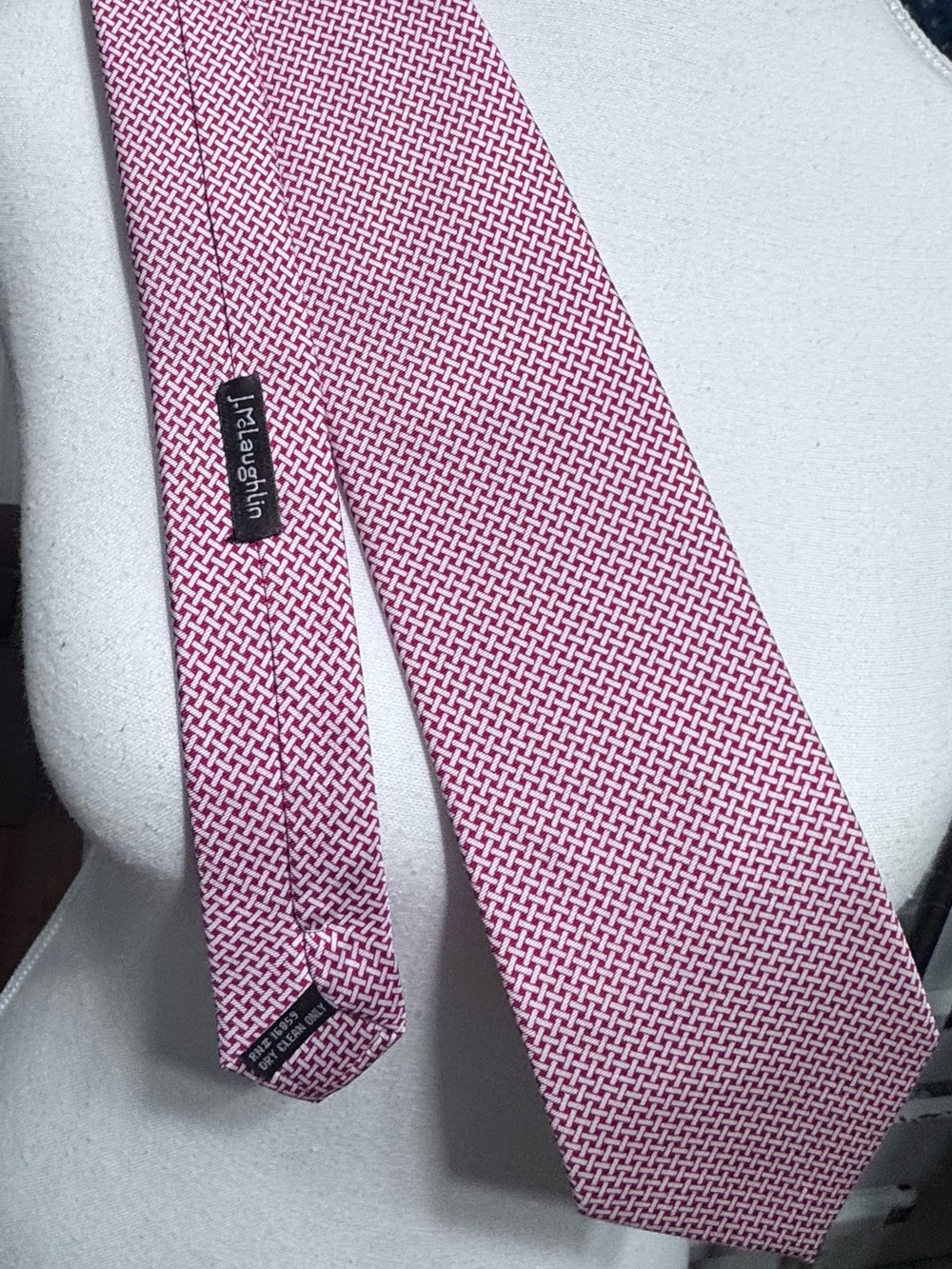 J. McLaughlin Red & White Geometric Silk Tie